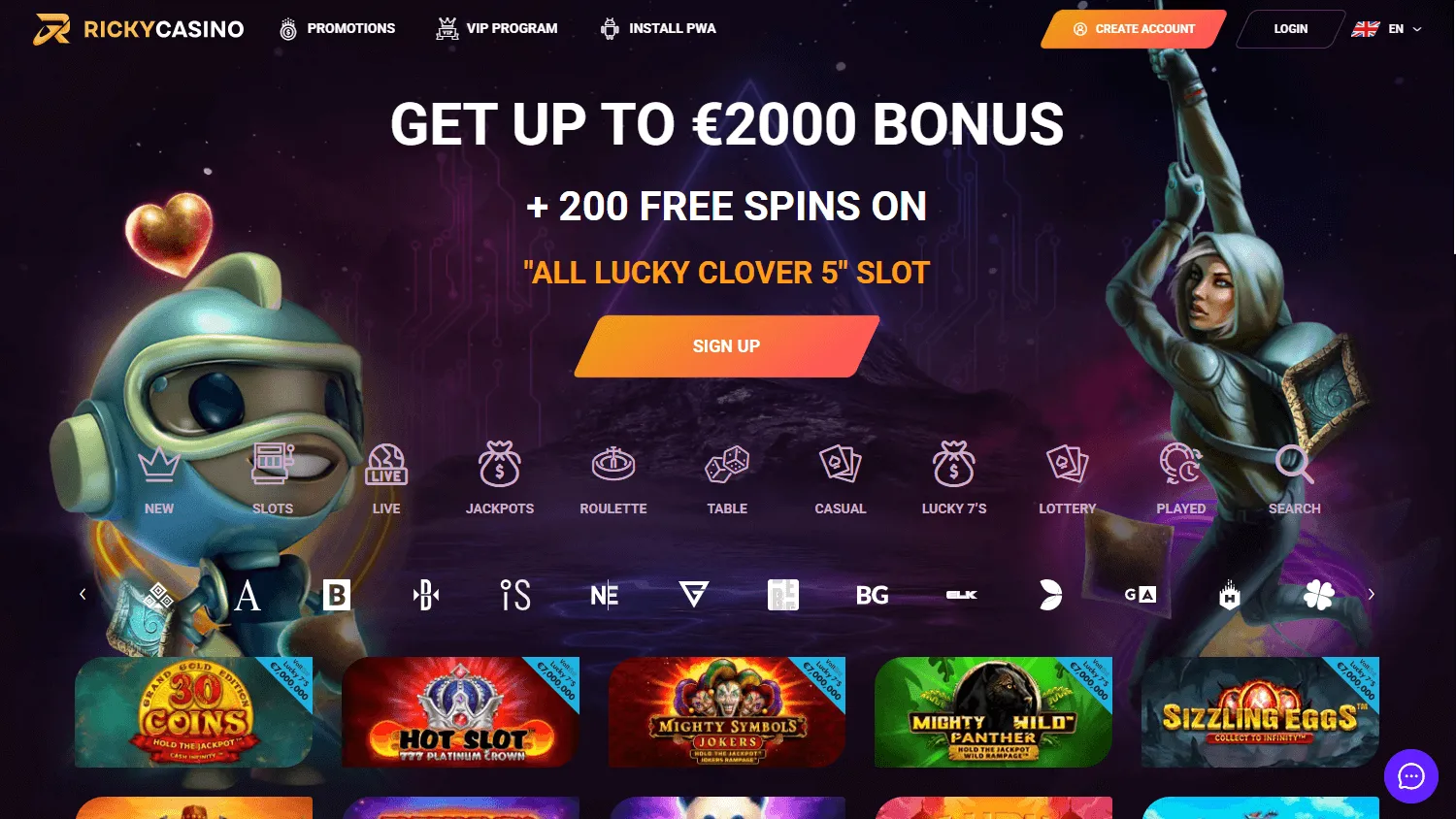 Rickycasino home interface on desktop